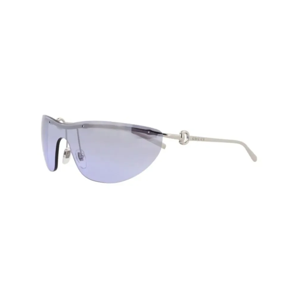 Gucci Shield-Frame Metal Sunglasses Silver Womens